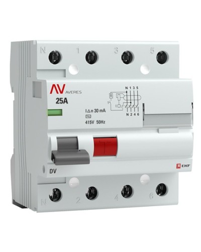DV 4P 25А/ 30мА (AC)  AVERES (rccb-4-25-30-ac-av). Выключатели дифференциального тока (УЗО). EKF в Прокопьевске