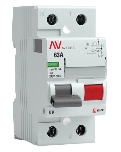 DV 2P 63А/ 30мА (AC)  AVERES (rccb-2-63-30-ac-av). Выключатели дифференциального тока (УЗО). EKF в Прокопьевске