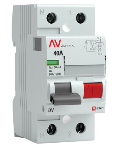 DV 2P 40А/ 30мА (A)  AVERES (rccb-2-40-30-a-av). Выключатели дифференциального тока (УЗО). EKF в Прокопьевске