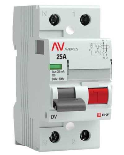 DV 2P 25А/ 30мА (A)  AVERES (rccb-2-25-30-a-av). Выключатели дифференциального тока (УЗО). EKF в Прокопьевске