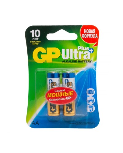 GP Ultra Plus Alkaline 15A AA (GP 15AUP-2CR2), упак. 2 шт. БЛИСТЕР. Алкалиновые батарейки. GP Batteries в Прокопьевске