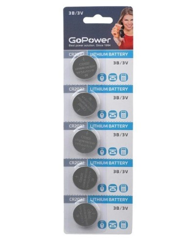 CR2032 GoPower, упак. 5 шт., БЛИСТЕР. Литиевый элемент питания. GoPower в Прокопьевске