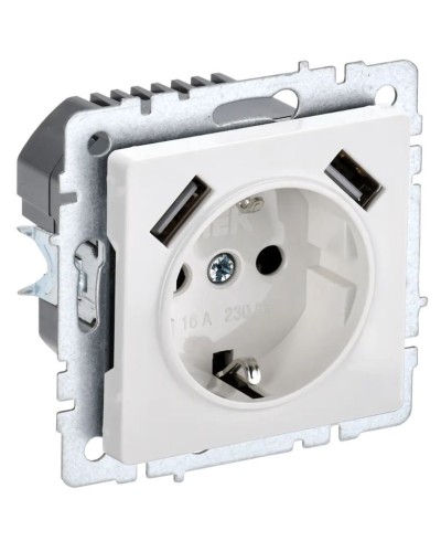 Розетка с з/к с USB A+A 2,1А РЮш10-1-БрБ белый BRITE (BR-R14-16-U21-D21-K01). Розетка с заземлением с защитными шторками, 2,1А. IEK в Прокопьевске