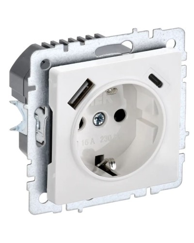 Розетка с з/к с USB A+C 18Вт РЮш11-1-БрБ белый BRITE (BR-R14-16-U22-018-K01). Розетка с заземлением с защитными шторками, 18Вт. IEK в Прокопьевске