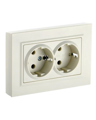 Розетка 2-местная с з/к РС12-3-БрКр бежевый BRITE (BR-R21-16-K10-F). Розетка с заземлением без защитных шторок в сборе. IEK в Прокопьевске