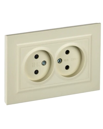 Розетка 2-местная без з/к РСш12-2-БрКр бежевый BRITE (BR-R23-10-K10-F). Розетка без заземления с защитными шторками в сборе. IEK в Прокопьевске