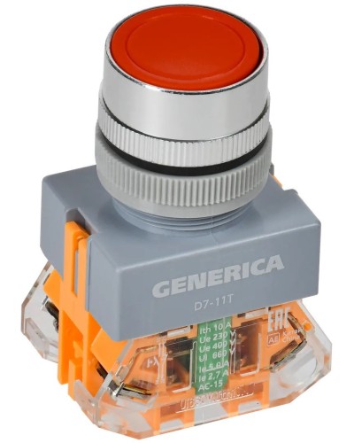 Кнопка D7-11T d=22мм красная GENERICA (BBT50-11T-3-21-K04-G). Кнопка управления с фиксацией. IEK в Прокопьевске