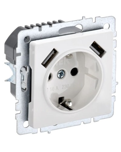 Розетка с з/к с USB A+A 3,1А РЮш10-2-БрБ белый BRITE (BR-R14-16-U21-D31-K01). Розетка с заземлением с защитными шторками, 3,1А. IEK в Прокопьевске