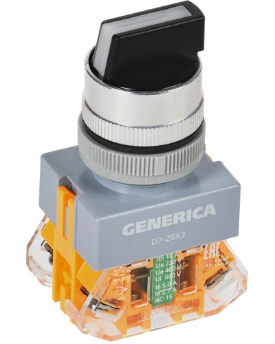 Переключатель D7-20X3 на 3 положения черный GENERICA (BSW50-20X3-3-21-3-K02-G). Переключатель. IEK в Прокопьевске