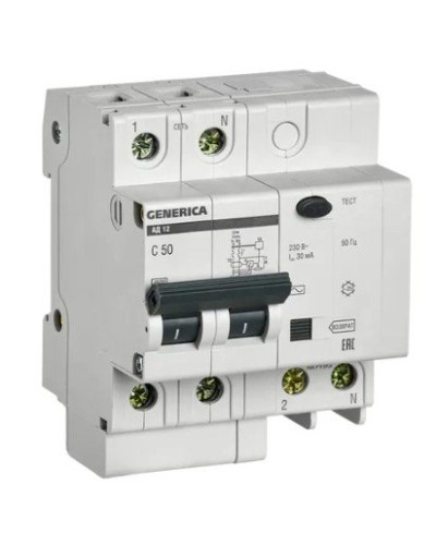 GENERICA АД12 2Р 50А 30мА (MAD15-2-050-C-030). Автоматический выключатель дифференциального тока. IEK в Прокопьевске