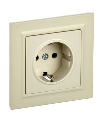Розетка с з/к РСР14-1-0-БрКр бежевый BRITE (BR-R14-16-K10-F). Розетка с заземлением с защитными шторками в сборе. IEK в Прокопьевске