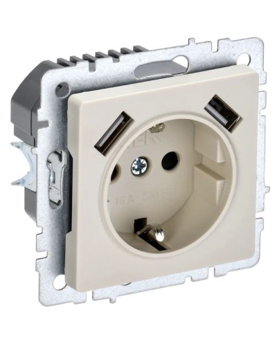 Розетка с з/к с USB A+A 3,1А РЮш10-2-БрКр бежевый BRITE (BR-R14-16-U21-D31-K10). Розетка с заземлением с защитными шторками, 3,1А. IEK в Прокопьевске