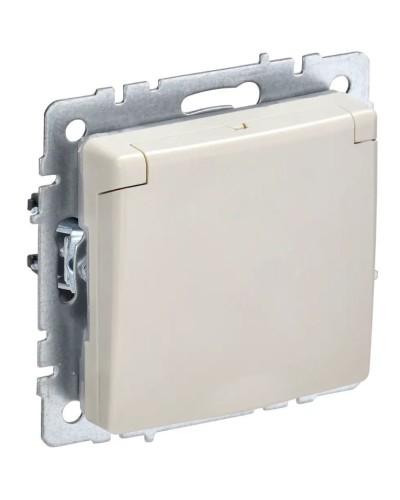 Розетка с з/к РСбш10-3-БрКр бежевый BRITE (BR-R16-16-K10). Розетка с заземлением с защитными шторками и крышкой. IEK в Прокопьевске