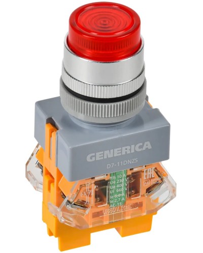 Кнопка D7-11DNZS d=22мм красная GENERICA (BBT50-11DNZS-3-11-K04-G). Кнопка управления с подсветкой и фиксацией. IEK в Прокопьевске