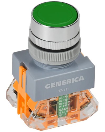 Кнопка D7-11T d=22мм зеленая GENERICA (BBT50-11T-3-21-K06-G). Кнопка управления с фиксацией. IEK в Прокопьевске