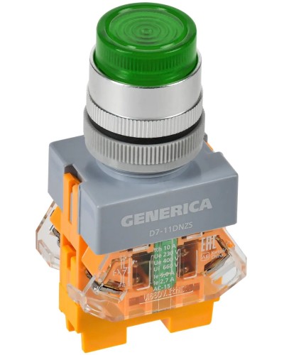Кнопка D7-11DNZS d=22мм зеленая GENERICA (BBT50-11DNZS-3-11-K06-G). Кнопка управления с подсветкой и фиксацией. IEK в Прокопьевске