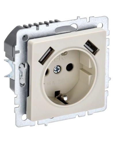 Розетка с з/к с USB A+A 2,1А РЮш10-1-БрКр бежевый BRITE (BR-R14-16-U21-D21-K10). Розетка с заземлением с защитными шторками, 2,1А. IEK в Прокопьевске