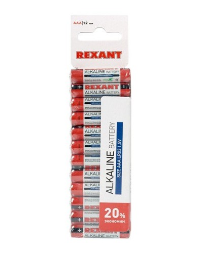 Алкалиновая батарейка AAA/LR03 1,5 V 12 шт. REXANT (30-1011). Элемент питания. Rexant в Прокопьевске