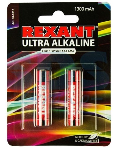 Ультра алкалиновая батарейка AAA/LR03 1,5 V 2 шт. блистер REXANT (30-1010). Элемент питания. Rexant в Прокопьевске
