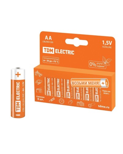 LR6 AA Alkaline 1,5V PAK-8 TDM (SQ1702-0009). Элемент питания. TDM ЕLECTRIC в Прокопьевске