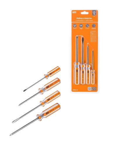 Набор отверток 4шт.: SL3x75, SL5х100, PH1х75, PH2х100, блистер, CS Гранит TDM (SQ1013-0101). Набор отверток. TDM ЕLECTRIC в Прокопьевске
