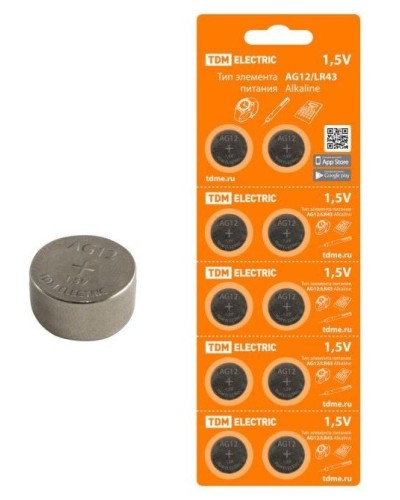 AG12/LR43 Alkaline 1,5V BP-10 TDM (SQ1702-0046). Элемент питания. TDM ЕLECTRIC в Прокопьевске