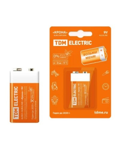 6LR61 Крона 9V BP-1 TDM (SQ1702-0013). Элемент питания. TDM ЕLECTRIC в Прокопьевске